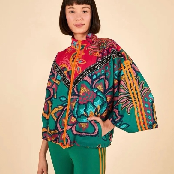FARM Rio x Adidas Vibrant Floral Bomber Jacket SIZE 2X track suit ATHLEISURE - Picture 3 of 13